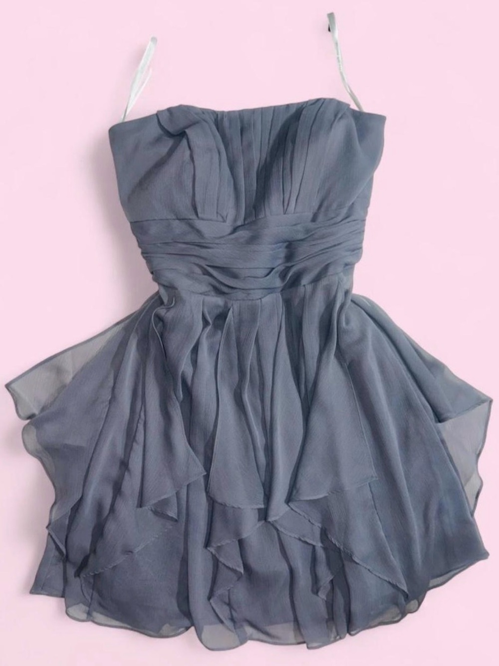 David's Bridal Strapless Slate Chiffon Party Dress
